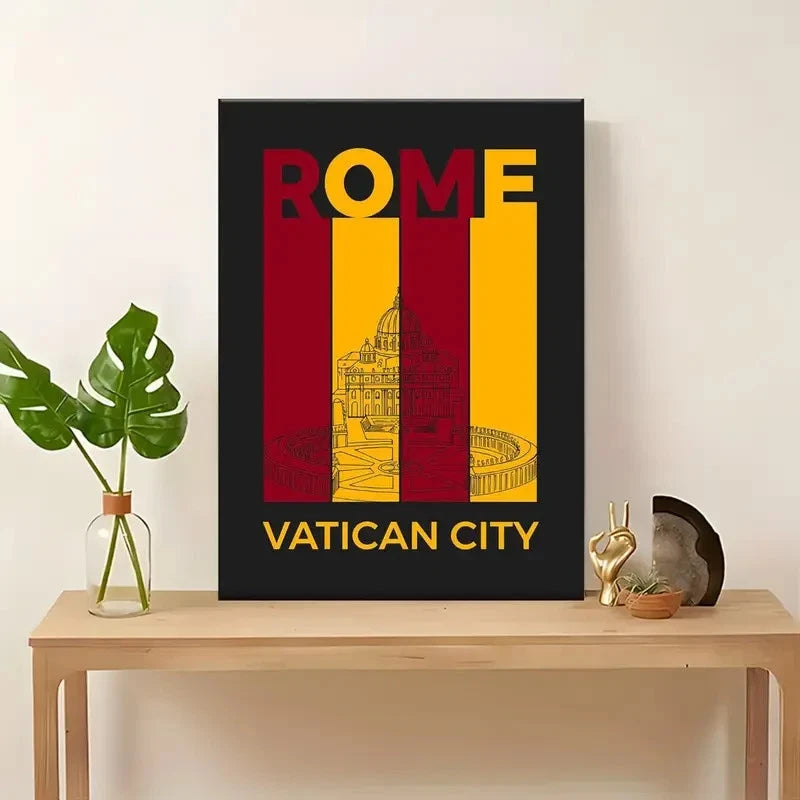 Rome Vibrant Red & Yellow Vatican City Travel Poster Print Wall Art