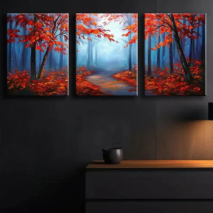 3pcs Autumn Forest Red Leaf Nature Peace Perfect Wall Art Set Canvas Unframed - High Quality Print 100% Australian Made Wall Canvas