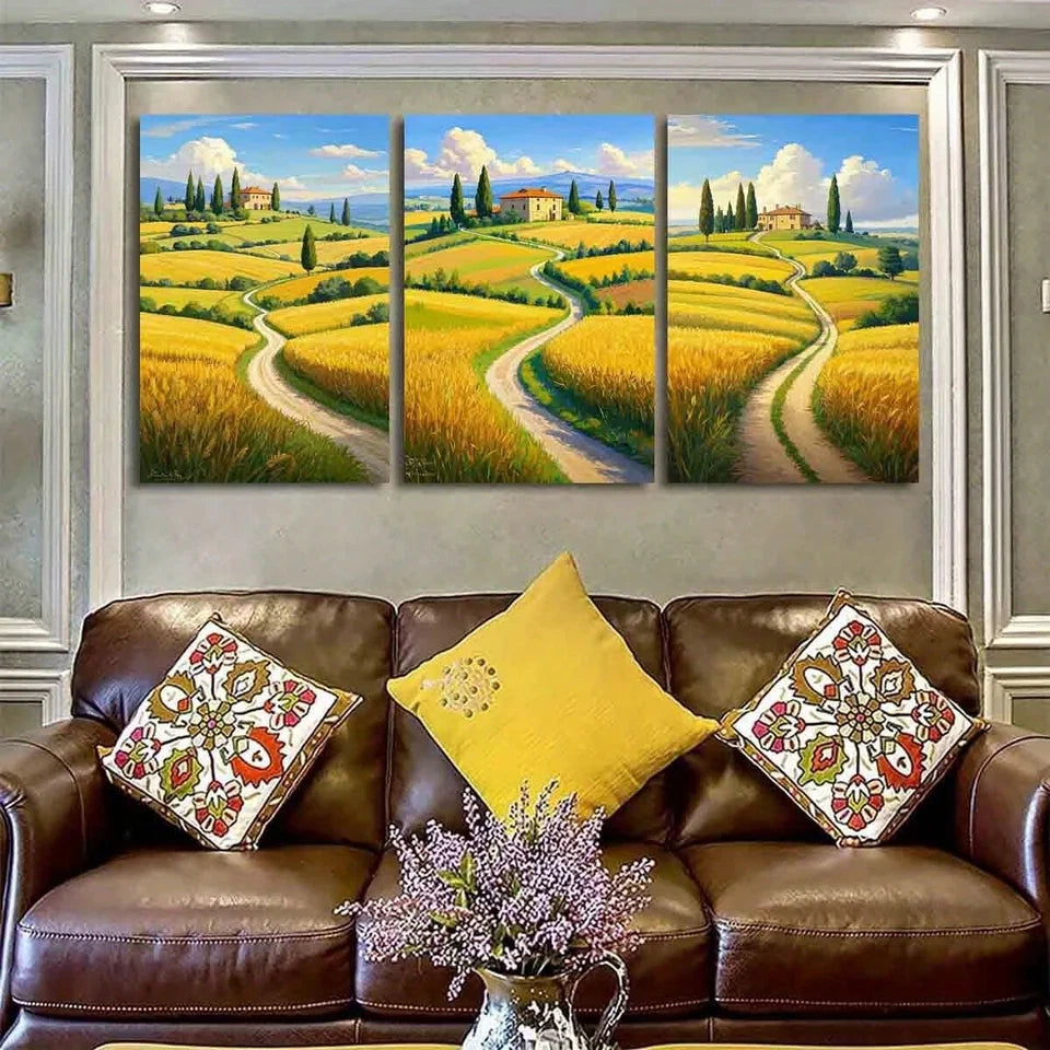 3pcs Vibrant Rolling Hills & Lush Greenery Metal Print Ready to Hang Art