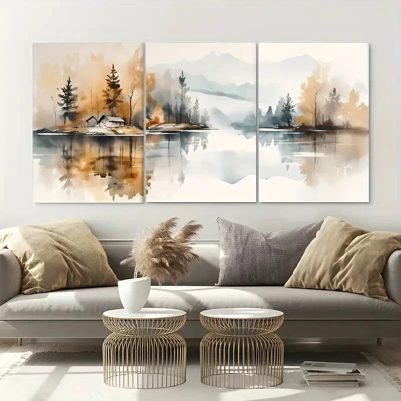 3pcs Serene Mountain & Lake Scenes Metal Print Ready to Hang Art