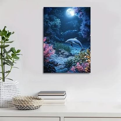 Enchanting Dolphin Fantasy Underwater Painting 40x60cm Metal Print Ready to Hang