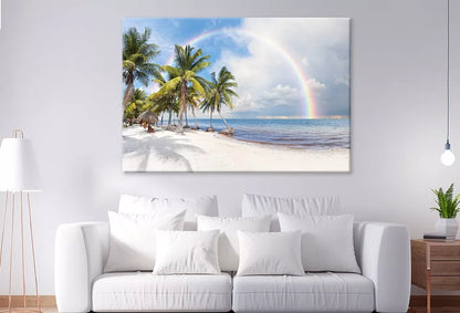 Sunny Beach With Palm Trees Wall Art Decor 100% Australian Made