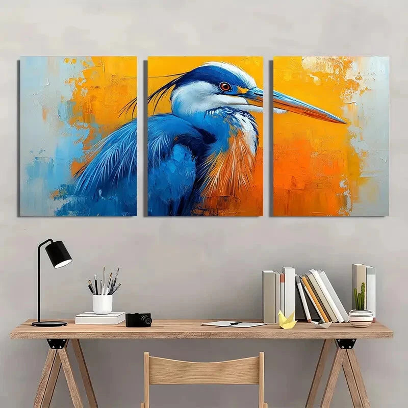 3pcs Vibrant Blue Heron Abstract Nature Metal Print Ready to Hang Art