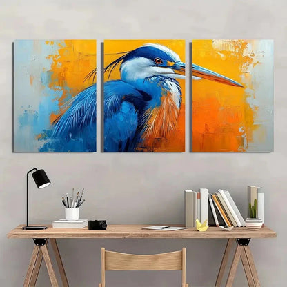 3pcs Vibrant Blue Heron Abstract Nature Metal Print Ready to Hang Art