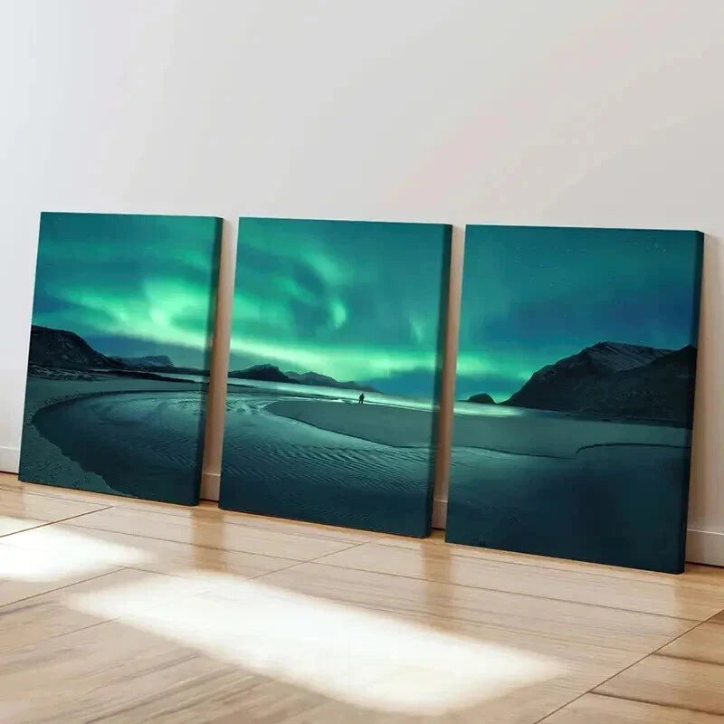 3pcs Nordic Natural Landscape Aurora Wall Art Set Canvas Framed 40x60cm - High Quality Print 100% Australian Made Wall Canvas Ready to Hang