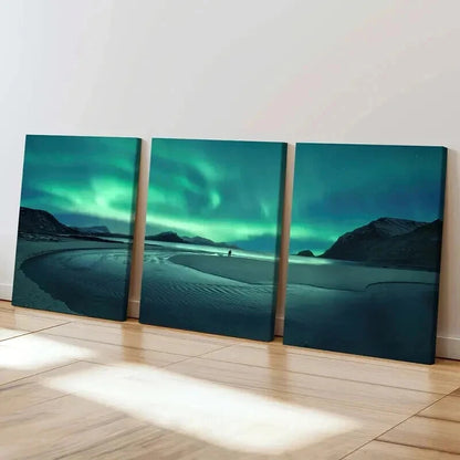 3pcs Nordic Natural Landscape Aurora Wall Art Set Canvas Framed 40x60cm - High Quality Print 100% Australian Made Wall Canvas Ready to Hang