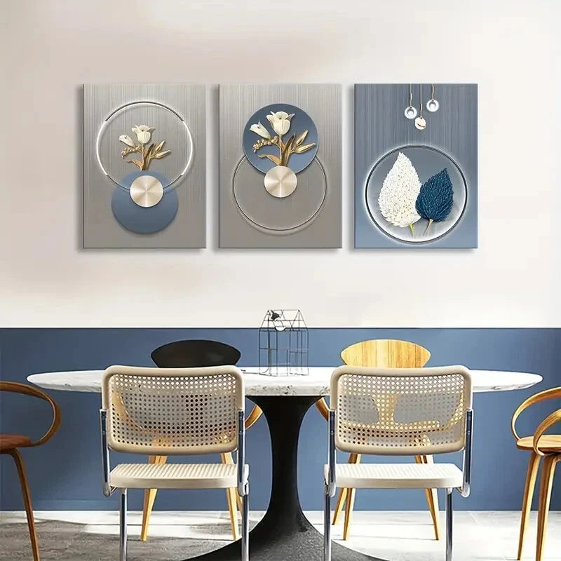 3pcs Abstract Flower Rust Spray Painted Metal Print Ready to Hang Art