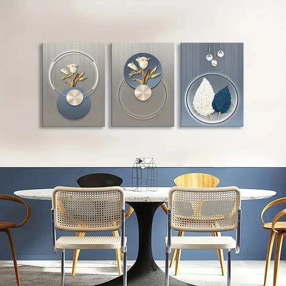 3pcs Abstract Flower Rust Spray Painted Metal Print Ready to Hang Art