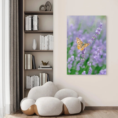 Butterfly Drinks Nectar Lavender Flower 40x60cm Metal Print Ready to Hang