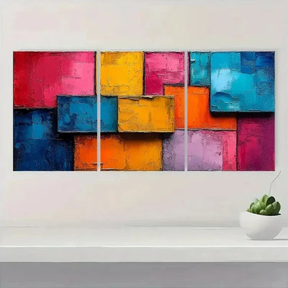 3pcs Abstract Colorful Block Oil Painting ET  Wall Art Set Canvas Unframed - High Quality Print 100% Australian Made Wall Canvas - Bella Home Decor