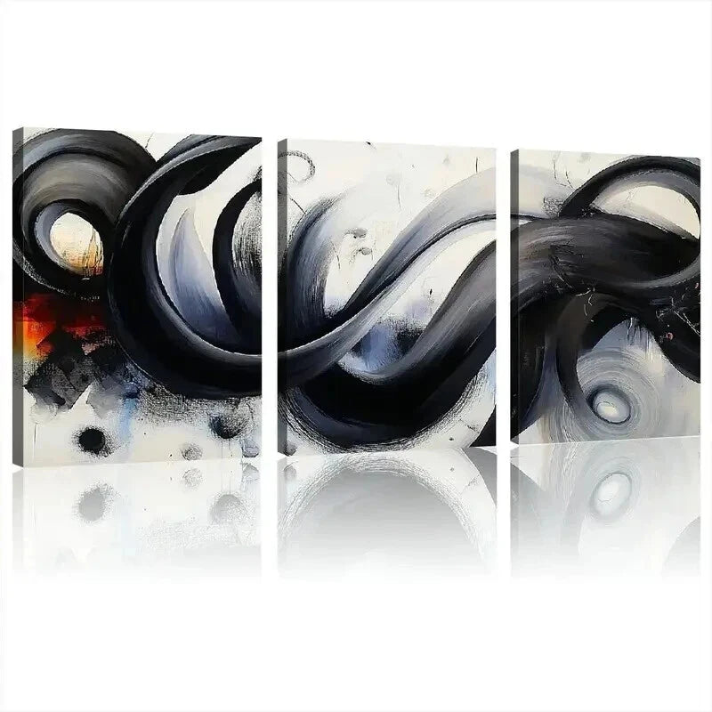 3pcs Floral Design with Black White and Orange Wall Art Set Canvas Framed 40x60cm - High Quality Print 100% Australian Made Wall Canvas Ready to Hang