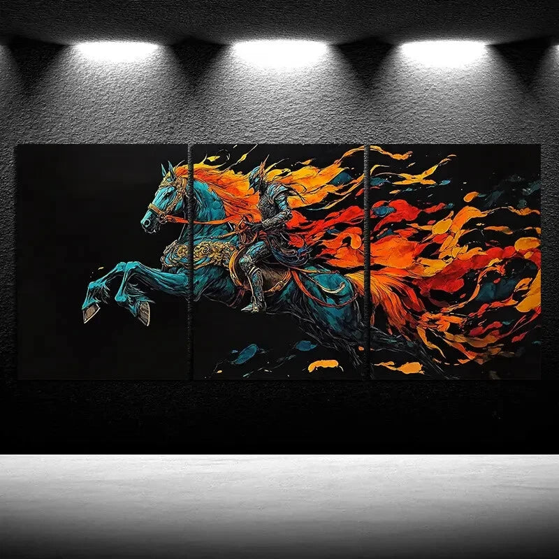3pcs Abstract Colourful Horses Metal Print Ready to Hang Art