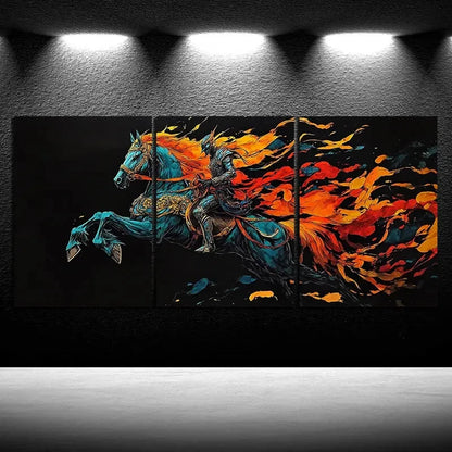 3pcs Abstract Colourful Horses Metal Print Ready to Hang Art
