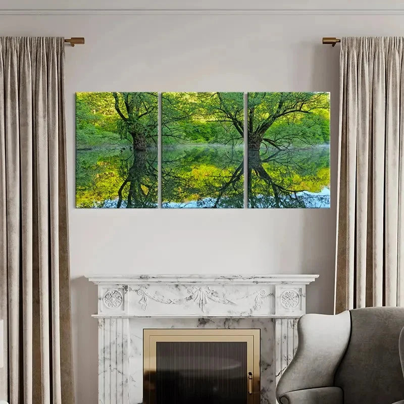 3pcs Green Trees Woods Lake Forest Modern Wall Art Set Canvas Framed 40x60cm - High Quality Print 100% Australian Made Wall Canvas Ready to Hang