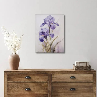 Beautiful Vintage Purple Iris Painting 40x60cm Metal Print Ready to Hang