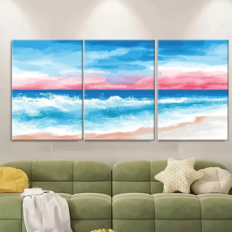 3pcs Watercolor Sea Sunset Metal Print Ready to Hang Art