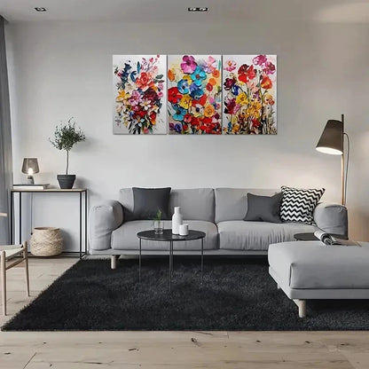 3pcs Colorful Floral Red Blue Yellow Metal Print Ready to Hang Art