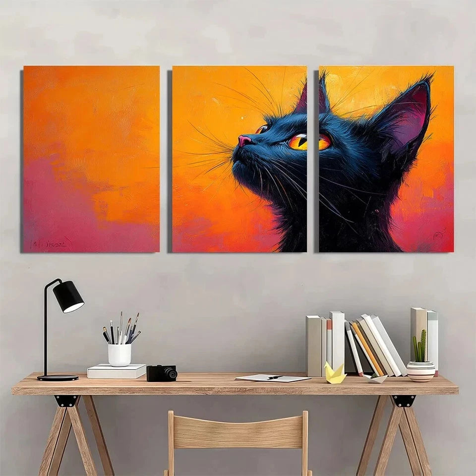 3pcs Whimsical Black Cat Animal Metal Print Ready to Hang Art