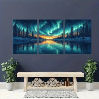3pcs Northern Lights Borealis Aurora Night Wall Art Set Canvas Framed 40x60cm - High Quality Print 100% Australian Made Wall Canvas Ready to Hang