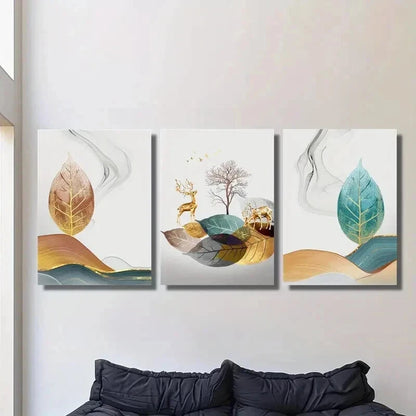 3pcs Light Luxury Gilded Deer And Lucky Tree Wall Art Set Canvas Framed 40x60cm - High Quality Print 100% Australian Made Wall Canvas Ready to Hang