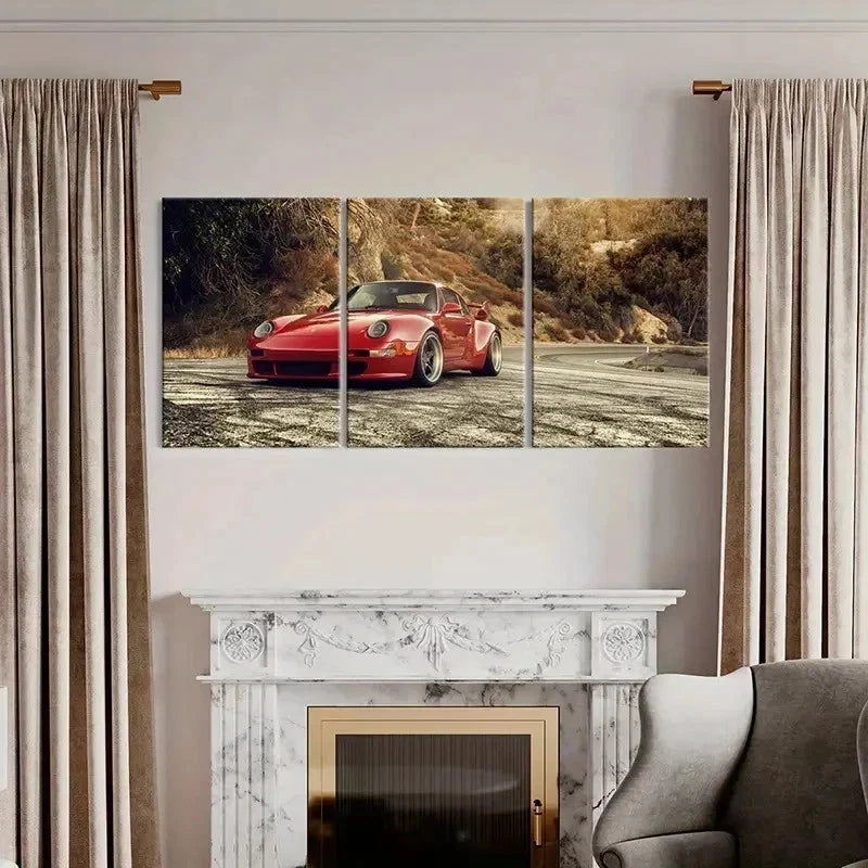 3pcs Red Color Super Car Modern Vehicle Wall Art Set Canvas Framed 40x60cm - High Quality Print 100% Australian Made Wall Canvas Ready to Hang