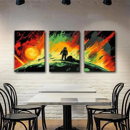 3pcs Astronaut Space Adventure Sci-Fi Perfect Wall Art Set Canvas Framed 40x60cm - High Quality Print 100% Australian Made Wall Canvas Ready to Hang