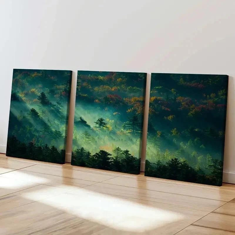 3pcs Misty Forest Woods Landscape Wall Art Set Canvas Framed 40x60cm - High Quality Print 100% Australian Made Wall Canvas Ready to Hang