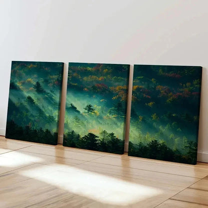 3pcs Misty Forest Woods Landscape Wall Art Set Canvas Framed 40x60cm - High Quality Print 100% Australian Made Wall Canvas Ready to Hang
