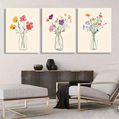 3pcs Floral Vase Colorful Flowers Perfect Wall Art Set Canvas Framed 40x60cm - High Quality Print 100% Australian Made Wall Canvas Ready to Hang