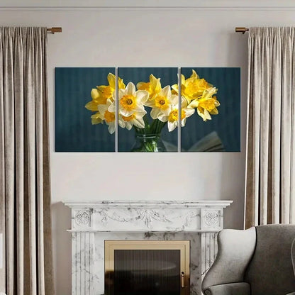 3pcs Yellow White Flower Narcissus Wall Art Set Canvas Framed 40x60cm - High Quality Print 100% Australian Made Wall Canvas Ready to Hang