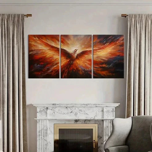 3pcs Phoenix Fire Wings Radiance Light Wall Art Canvas Unframed - High Quality Print 100% Australian Made Wall Canvas