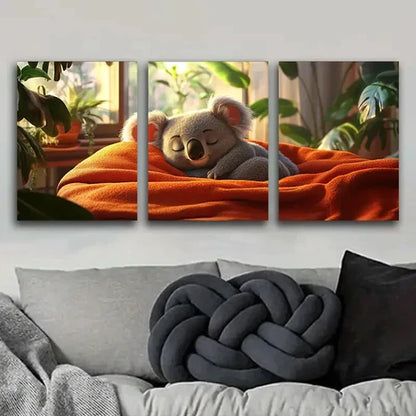 3pcs Cute Koala Adorable Nature Leaf Perfect Wall Art Set Canvas Unframed - High Quality Print 100% Australian Made Wall Canvas