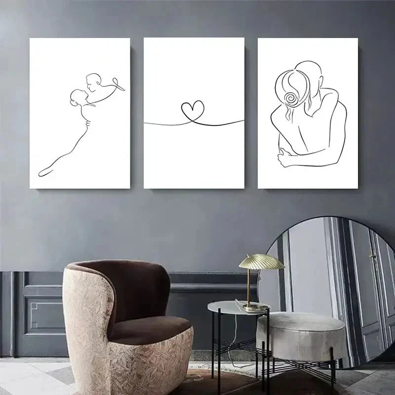 3pcs Minimalist Couple Abstract Love Prints Metal Print Ready to Hang Art