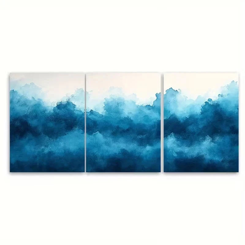 3pcs Teal Blue Abstract Watercolor Brushstroke Wall Art Set Canvas Framed 40x60cm - High Quality Print 100% Australian Made Wall Canvas Ready to Hang