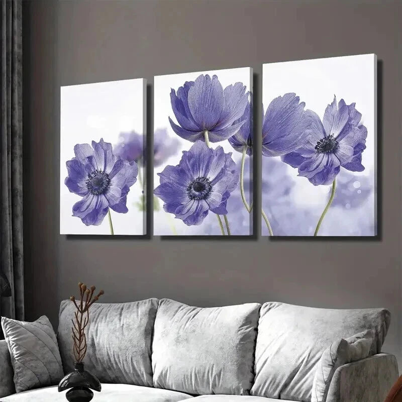 3pcs Purple Flower Classic Floral Painting Wall Art Set Canvas Framed 50x70cm - High Quality Print 100% Australian Made Wall Canvas Ready to Hang