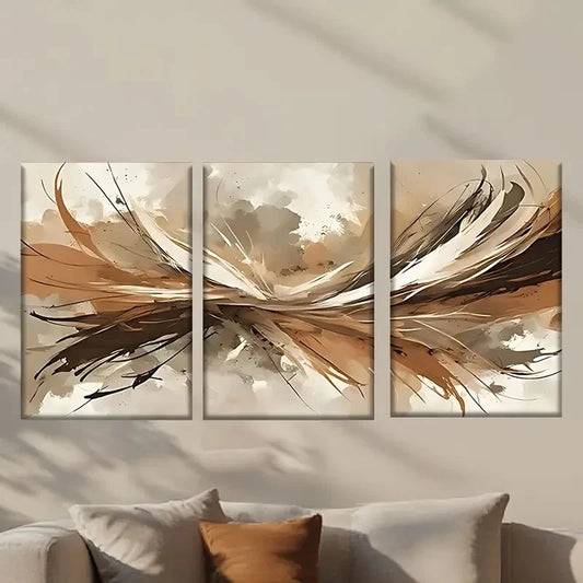 3pcs Beige & Brown Bird with Feathers  Wall Art Set Canvas Framed 60x90cm - High Quality Print 100% Australian Made Wall Canvas Ready to Hang