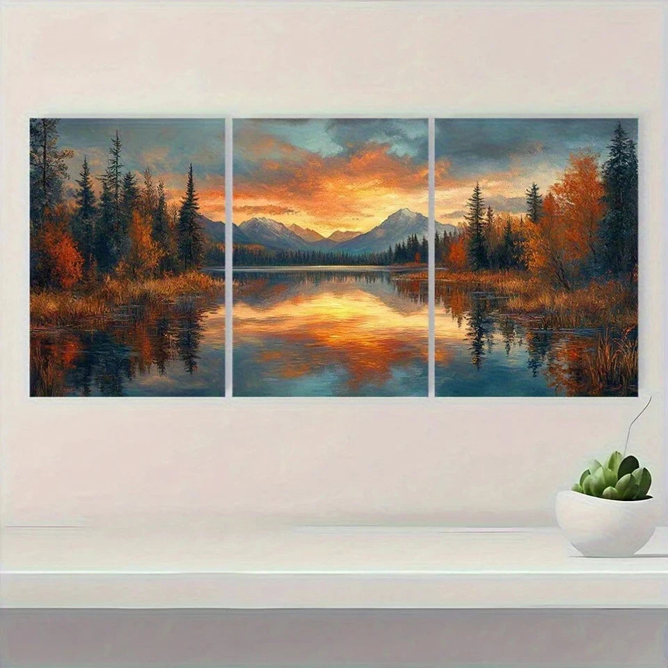 3pcs Modern Lake Nature Scenery Metal Print Ready to Hang Art