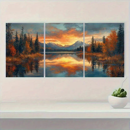 3pcs Modern Lake Nature Scenery Metal Print Ready to Hang Art