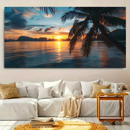 Sunset Beach Island sky wall canvas office home room framed 120x60cm