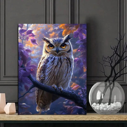 Wise Owl Nature Purple Eyes 40x60cm Metal Print Ready to Hang
