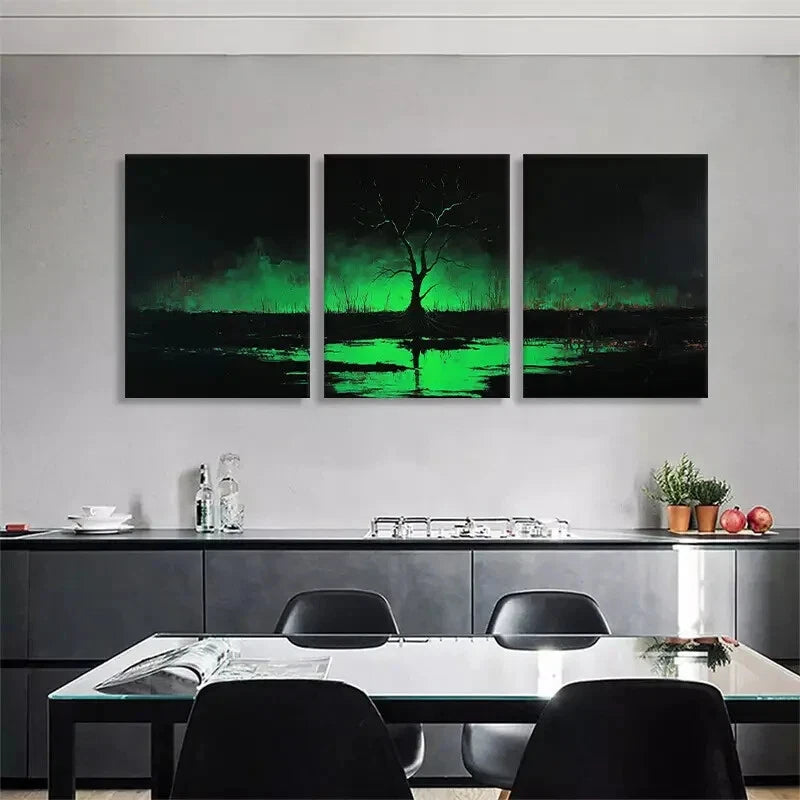 3pcs Mysterious Green Glow Tree Dark Perfect Wall Art Set Canvas Framed 40x60cm - High Quality Print 100% Australian Made Wall Canvas Ready to Hang