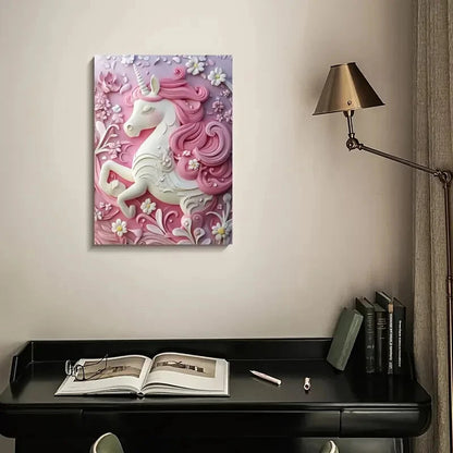 Cute Unicorn Heart Blossoms Painting 40x60cm Metal Print Ready to Hang
