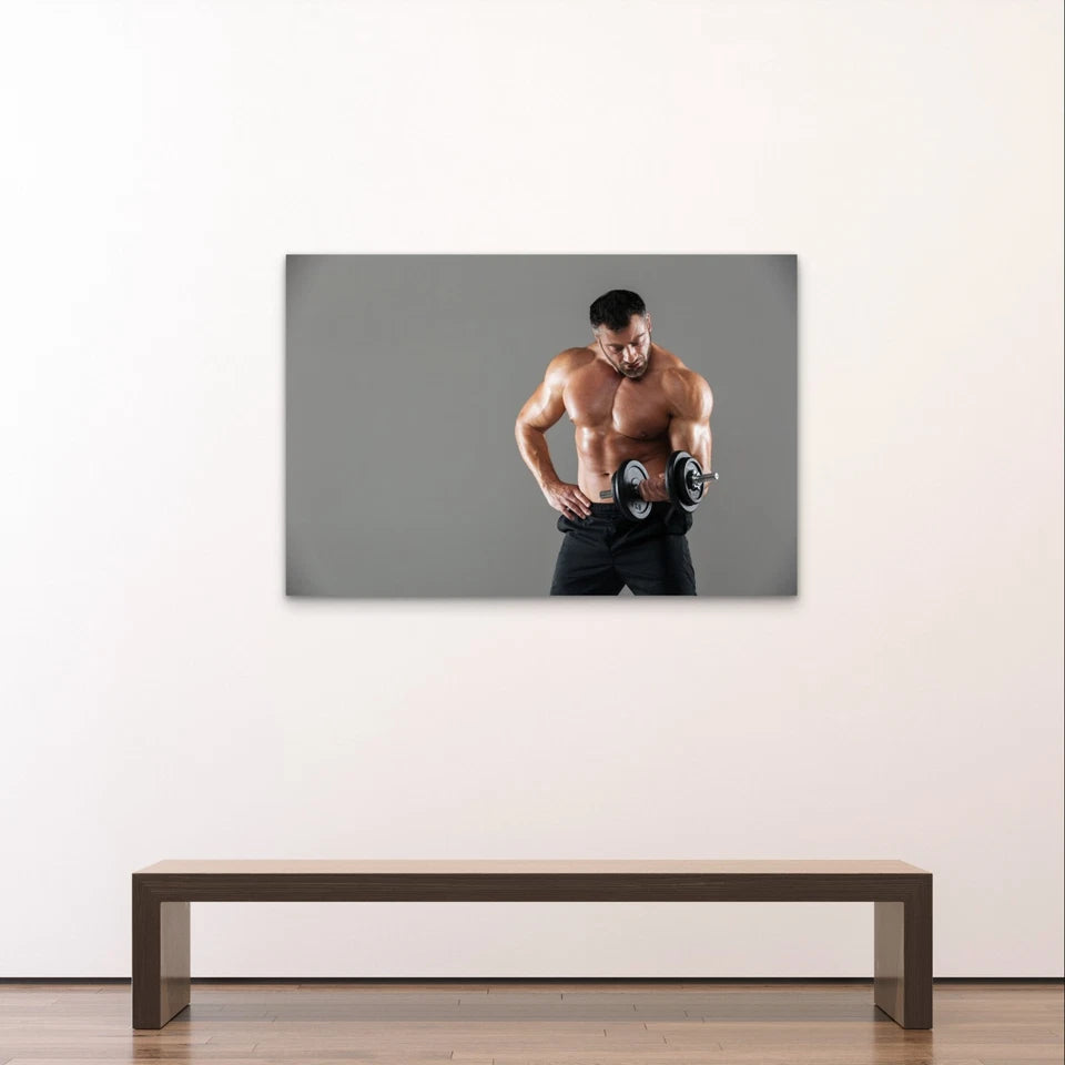 Athletic Man Curling a Dumbbell 5mm Plastic Poster Ready to Hang 90x60cm