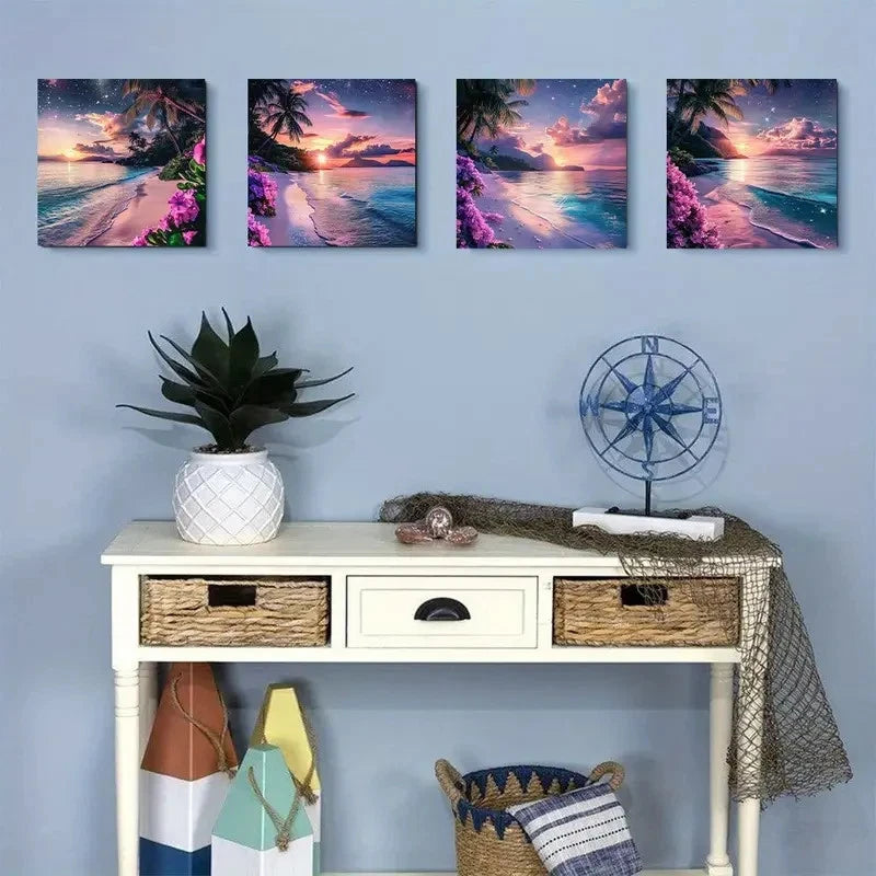 4pcsSummer seaside sunsetWall Art Canvas Framed
