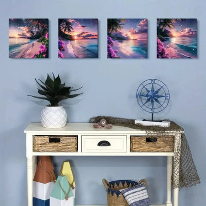 4pcsSummer seaside sunsetWall Art Canvas Framed