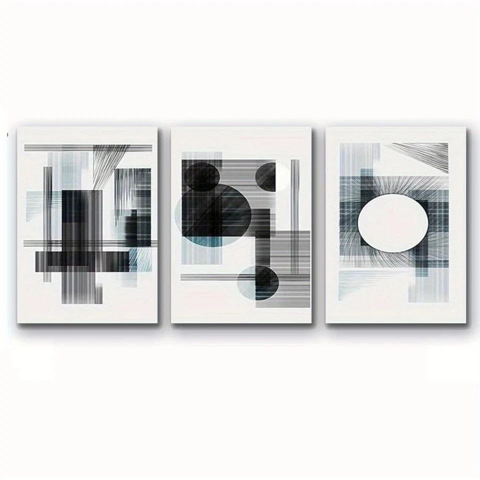3pcs Modern Abstract Black and White Metal Print Ready to Hang Art