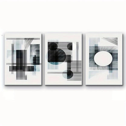 3pcs Modern Abstract Black and White Metal Print Ready to Hang Art