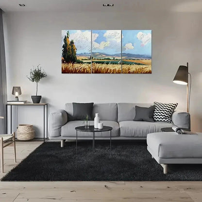 3pcs Abstract Wheat Field and Blue Sky Metal Print Ready to Hang Art