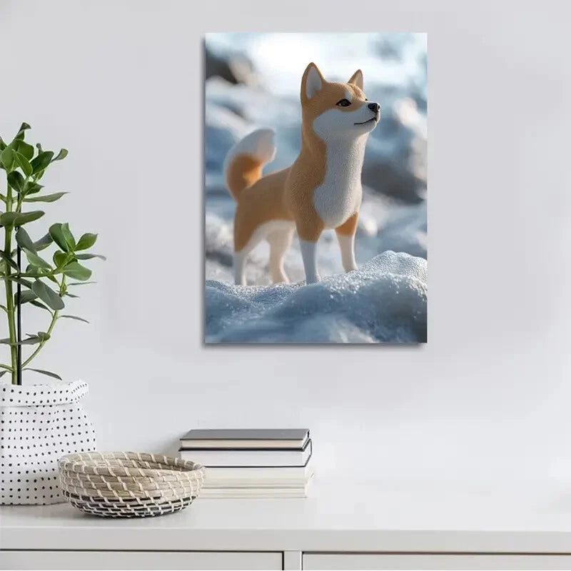 Beautiful Shiba Inu On the snow Painting 40x60cm Metal Print Ready to Hang