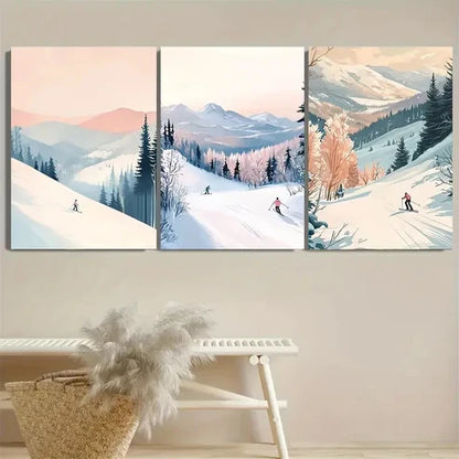 3pcs Winter sports skiing in alpine mountain Wall Art Set Canvas Unframed - High Quality Print 100% Australian Made Wall Canvas